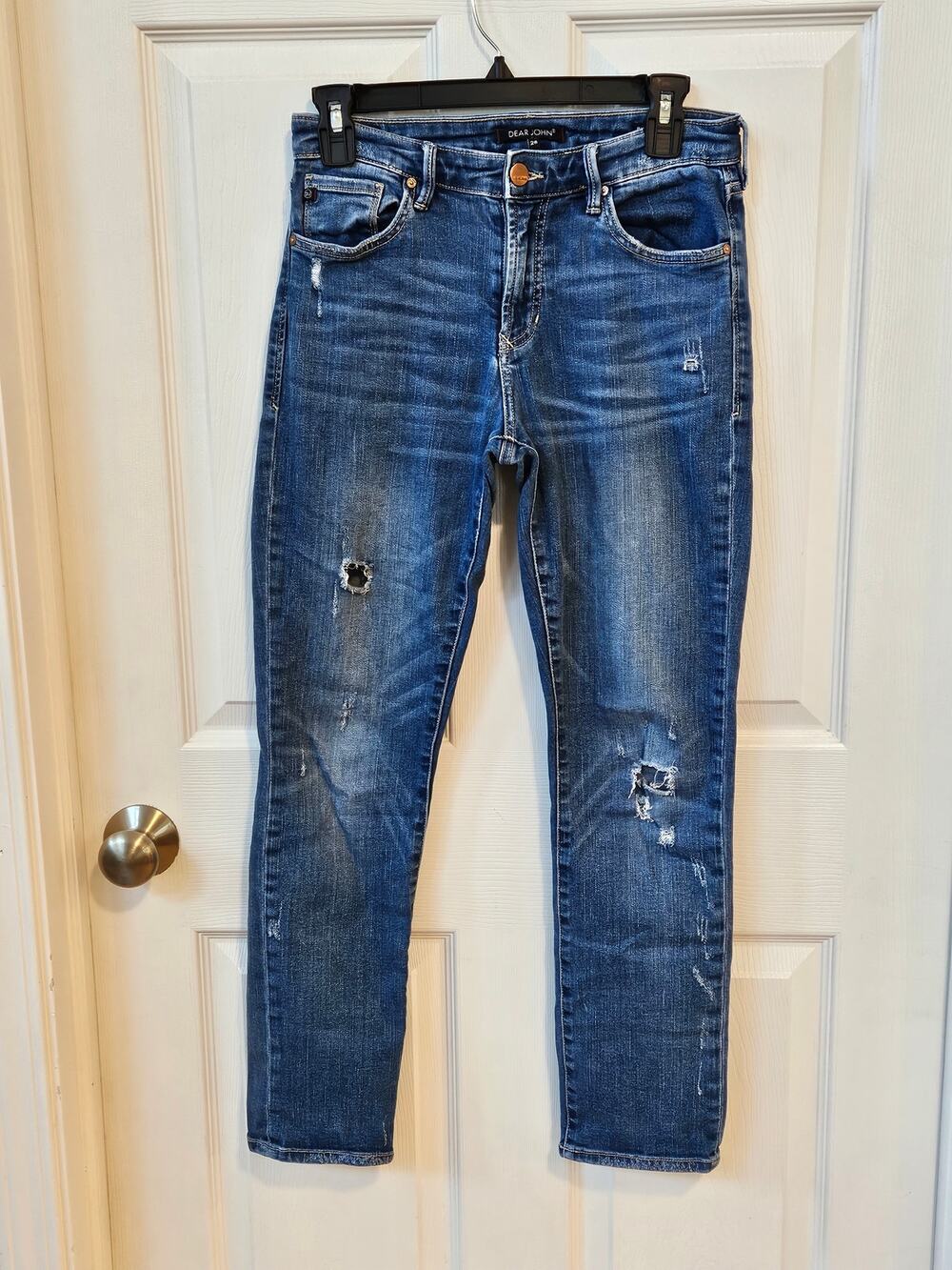 Dear John High Rise Straight Leg Jeans Women's Size 26 Distressed Medium Wash